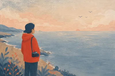 Longing Figure Gazing Across Misty Sea