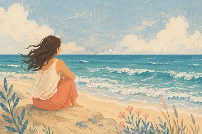 Longing Figure Gazing Across Ocean Horizon