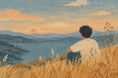 Longing Figure Overlooking Twilight Lake