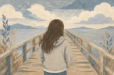 Longing Figure on Quiet Boardwalk Horizon