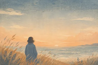 Longing Figure at Dawn Ocean Horizon