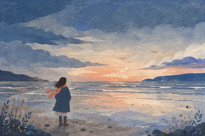 Longing Figure at Dawn Horizon