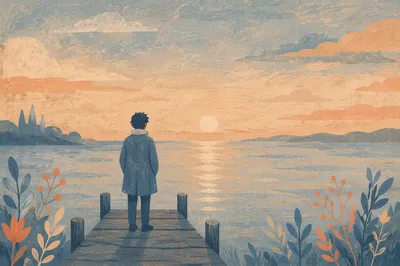 Solitary Figure Longing at Dawn Horizon