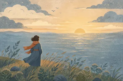 Solitary Figure Gazing Toward Hopeful Horizon