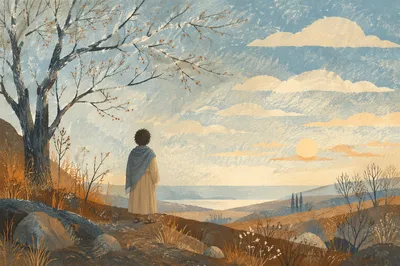 Solitary Figure Longing Toward Distant Horizon