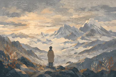 Solitary Soul Gazing Toward Misty Horizon