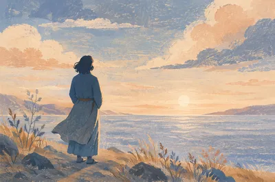 Solitary Figure Longing at Dawn Horizon