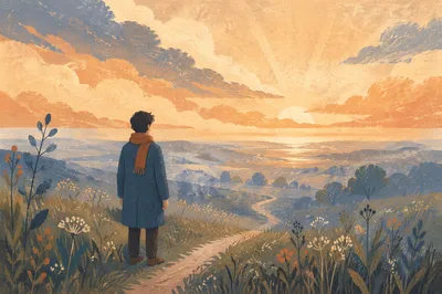Longing Figure Facing a Hopeful Dawn Horizon