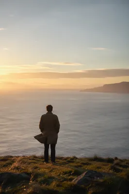 Solitary Figure Longing at Sunrise Horizon