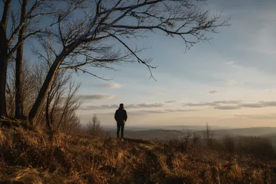 Solitary Figure Gazing Toward Hopeful Horizon
