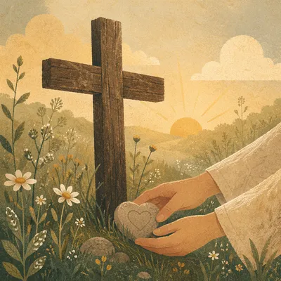 Cross and Heart at Sunrise Meadow