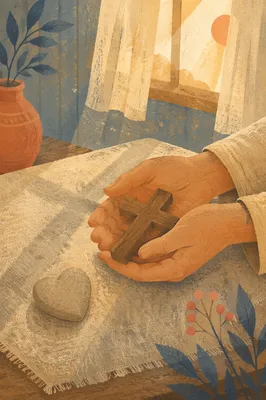 Hands Holding Cross and Heart in Grace