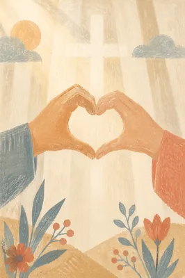Hands Forming Heart with Cross Light