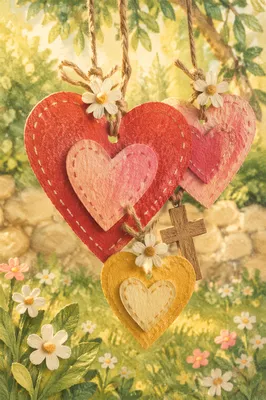 Handmade Heart Ornaments with Cross Charm