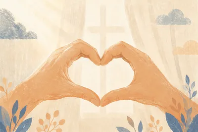 Hands Forming Heart Before Soft Cross Light