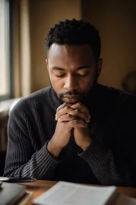 Young Man Bowing Head in Prayer