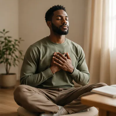 Peaceful Meditation Portrait in Sunlit Room
