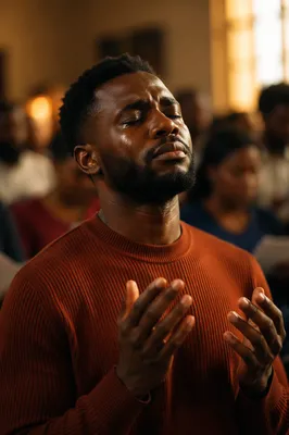 Emotional Portrait of Man in Worship