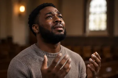 Tearful Young Man in Worship Hall
