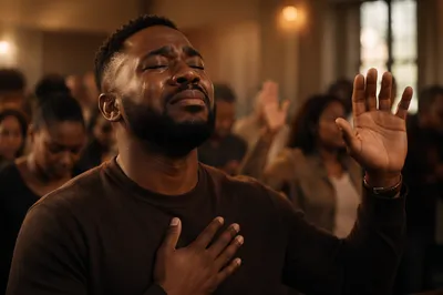 Emotional Portrait of Man in Worship