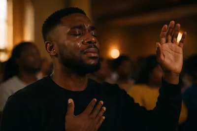 Emotional Young Man Crying in Worship