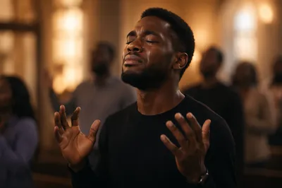 Tearful Young Man in Prayer Hall