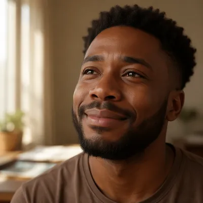 Young Man With Happy Tears Close Up