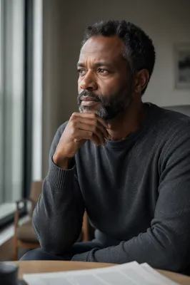 Contemplative Man by Apartment Window