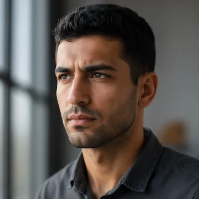 Determined Young Man Close Up Portrait