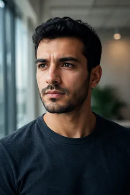 Focused Young Man Near Office Window