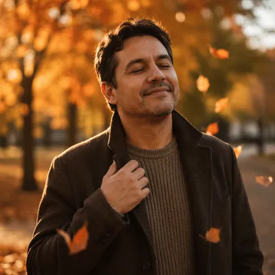Content Man in Autumn Park Portrait