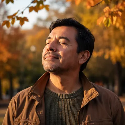 Content Man Enjoying Autumn Sunlight