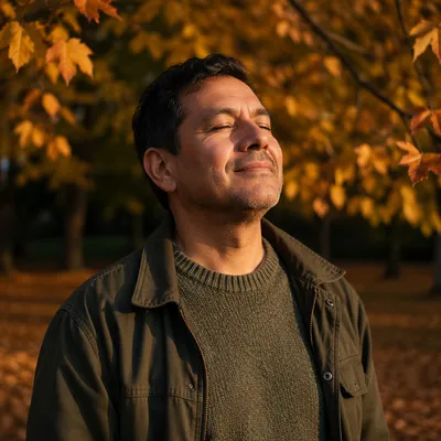 Content Man Enjoying Autumn Sunlight