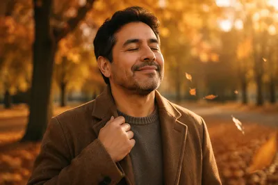 Content Man in Autumn Park Portrait