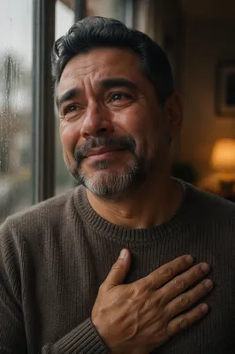Emotional Man by Rainy Window Portrait