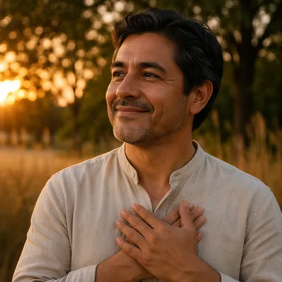 Peaceful Middle-Aged Man at Golden Hour