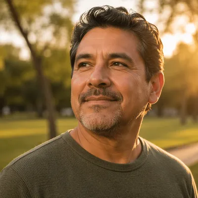 Peaceful Middle-Aged Man at Golden Hour