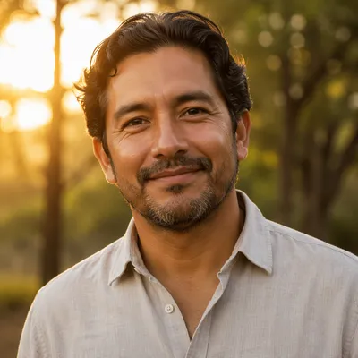 Peaceful Smiling Man at Golden Hour