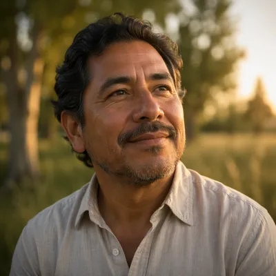 Peaceful Middle-Aged Man at Golden Hour