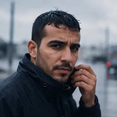 Determined Young Man in Light Rain