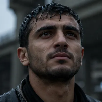 Determined Young Man in Morning Drizzle
