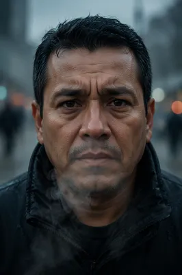 Determined Man in Cold Morning Close-Up