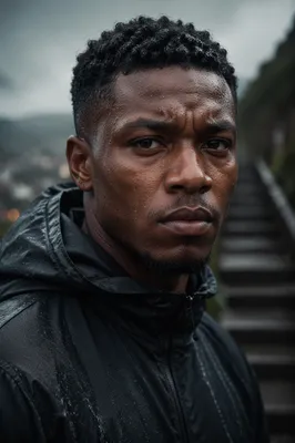 Determined Young Man in Cold Rain
