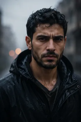 Determined Young Man in Light Rain