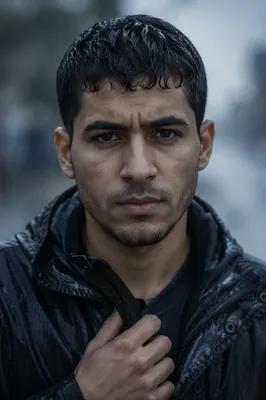 Determined Young Man in Light Rain