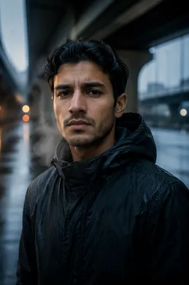 Determined Young Man in Cold Morning