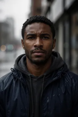 Determined Man Standing in Light Rain