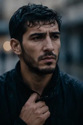 Determined Young Man in Light Rain