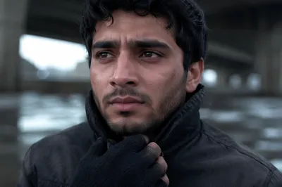 Determined Young Man in Cold Morning