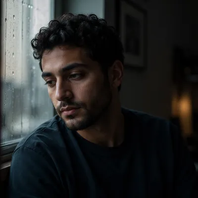 Quiet Reflective Portrait by Rainy Window